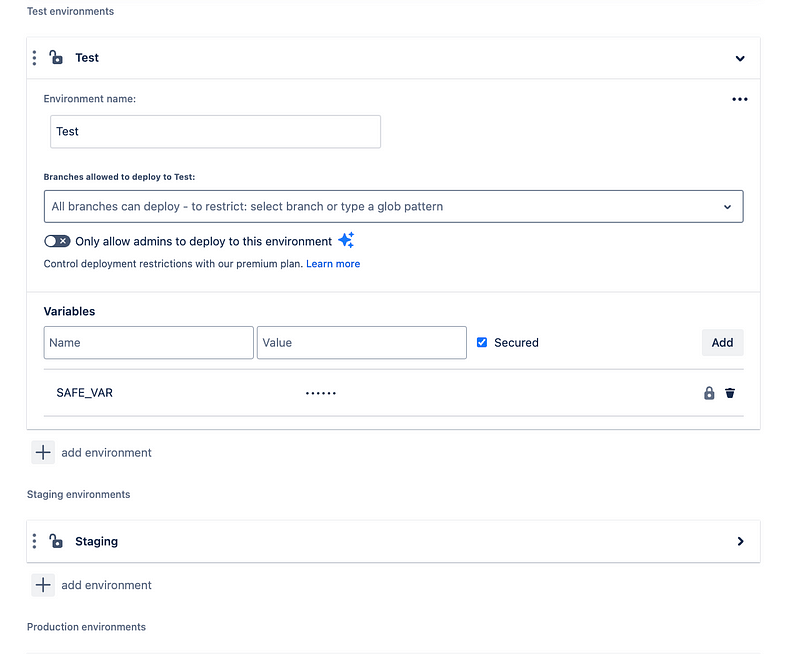 Bitbucket Environment Configuration